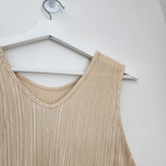 Vintage 90s Jaipur Gold Shimmer Pleated Tank Top Sheer Sleeveless Y2K S - Picture 4 of 7